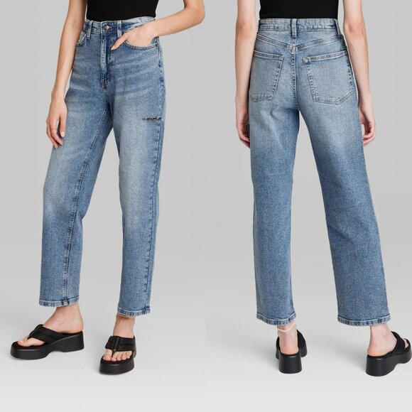Size 00 - Womens High-Rise 90s Relaxed Slashed Straight Jeans - Wild Fable - Picture 1 of 9